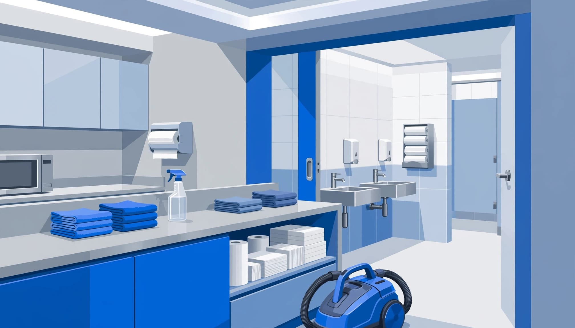 commercial cleaning inspection checklist for a break room and restroom sanitation area